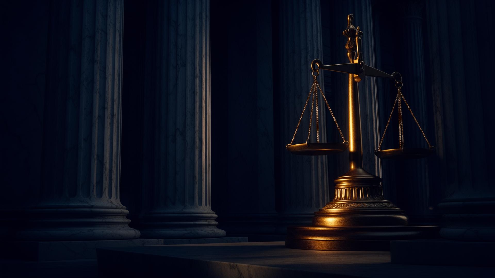 Marble columns and scales of justice